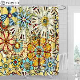 Rideaux de douche yomdid 1 / 4pcs fleurs de fleurs vives set en polyester bain en polyester avec crochets idéaux pour la salle de bains et le décor de partition