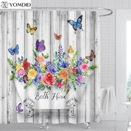 Douche gordijnen yomdid 1/4 stcs lente zomer bloemen gordijn set badkamer partitionbad bloemen in bad bedrukt decor