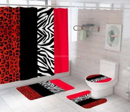 Rideaux de douche zébra léopard rouge noir rideau de salle de bain set modélisation de la salle de bain baignoire sans glissement de couverture de toilette et tapis tapis setShow8706348