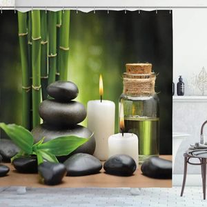 Rideaux de douche zen rideau noir massage pierre bougies spa paysage bambou tissu imprimé tissu de salle de bain décoration de salle de bain crochets blanc vert