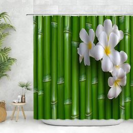 Rideaux de douche Zen vert bambou rideau crochets fleur blanche plante forêt nature paysage salle de bain décorer baignoire suspendus ensembles