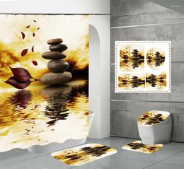 Rideaux de douche Zen Stone Lake automne des feuilles jaunes ondulations d'eau de la salle de bain tapis tapis de toilette couvercle couvercle de bain de bain