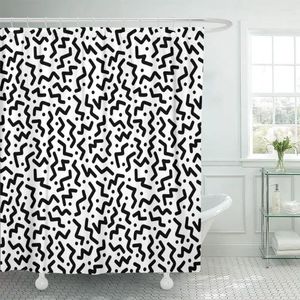 Rideaux de douche zigzag et points noirs blanc motif mascuphis motif 80s 90s rideau étanche polyester 60 x 72 pouces ensemble avec crochets