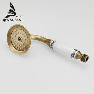 Pays de douche Antique Brass Salle de bain Tenue à main Tête de douche Tête avec céramique de luxe Bath Round Plume Fauce de douche HJ0527K 240223