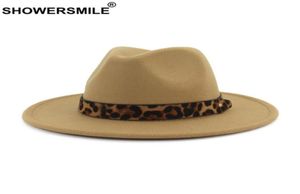 Douche kaki fedoras chapeaux pour femmes en laine feutre trilby dames léopard femelle automne hiver rétro de porc tarte 9887683