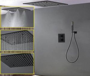 Panel de ducha Cabezal de ducha de niebla Juego de cabezal de ducha LED negro de 20 quot Mezclador oculto con termostato Grifo de baño de lluvia cuadrado Ducha 3786073