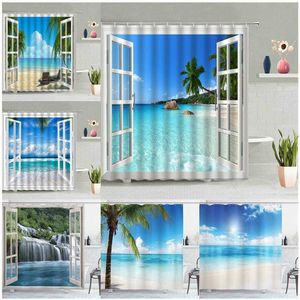 Douche Zee Strand Douchegordijn Boom Bad Wit Raam Hawaii Oceaan Natuurlijk Landschap Stof Badkamer Decor Sets