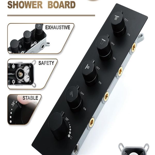 Ensemble de douche Thermostat Inverseur Mitigeur Boîte intégrée Laiton Finition noire Poignée ronde carrée Kit de douche à débit d'eau à 4 voies Controll248u