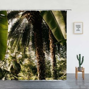 Rideaux de bain en tissu Polyester, plantes de Jungle tropicale, arbres de douche, paysage naturel brumeux, décor moderne, ensembles de rideaux de bain verts