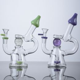 Cabezal de ducha Perc Glass Bong Hookahs Slited Donut Percolador Tubos de agua 14 mm Bongs de junta hembra con recipiente de vidrio Resplandor en la bola oscura