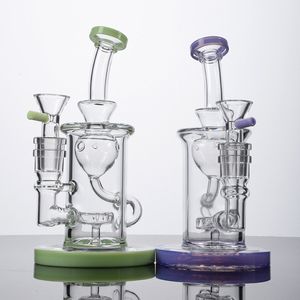 Cali Bee Showerhead Perc Hookahs Klein Recycler Dab Rigs 6 pulgadas 14 mm Mujer Grueso Pyrex Bongs de vidrio con tazón Verde Púrpura Pipas para fumar Pipas de agua Herramientas para tabaco