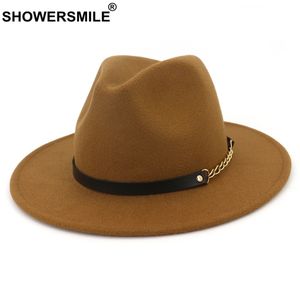 Showersmile Wol Fedora Hoed Dames Khaki Vintage Elegante Jazz Mat Vrouwelijke Klassieke Britse Herfst Winter Hoeden en Caps Nieuwe Mode D19011102