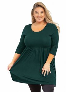 showmall Hauts grande taille pour femmes, chemises fluides à manches 3/4, chemisiers décontractés, tunique Babydoll k17c #