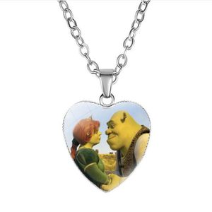 Shrek-Herz-Anhänger-Halskette, Glas-Cabochon-Schmuck, Geschenke, Paar-Halskette für Frauen, modische Freundschaftsketten, GC953248U
