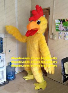 Costume de mascotte astucieuse jaune long coq de fourrure de fourrure