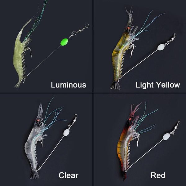 Appâts de crevettes 10pcs / lot Set Lures de pêche en plastique Lys de poisson lumineux doux avec des tacles de crochet tranchants