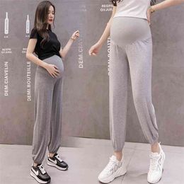 Kramen voetzoom naadloze hoge taille buik zwangere vrouwen broek effen kleur lange losse moederschap buikbroek sport leggings 210721