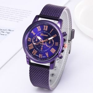 SHSHD -merk Geneva Mens Watch gecontracteerd dubbele laag kwarts horloges plastic mesh riem polshorloges kleurrijke keuze cadeau 2753