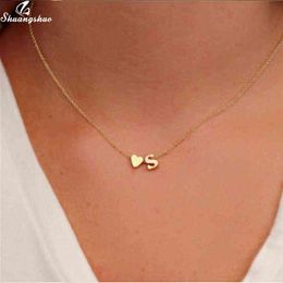 Shuangshuo pequeña inicial S lindo Mini corazón gargantilla collar cadena amor carta colgante mujeres Simple vacaciones Collier novia regalo G1213