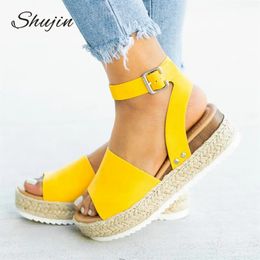 Shujhin wiggen schoenen voor vrouwen maat 42 sandalen hoge hakken zomer schoenen 2019 flop chaussures femme platform sandalen 2019 y190706