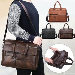 Shujin rétro hommes pu en cuir noire de mallette d'affaires sacs à main mâle sac à épaule vintage sac grand ordinateur portable sacs à main1256g