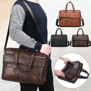 Shujin retro mannen pu lederen zwart aktentas zakelijke mannen handtassen mannelijke vintage schouder tas grote laptop handtassen1