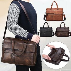 Shujin Retro Men Pu Leather Black aktetas zakenmensen handtassen mannelijke vintage schoudertas tas grote laptop handbags1256G