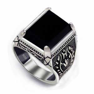 SHUNXUNZE Fashion Engagement Bruiloft zwarte agaat 925 sterling zilveren ringen sieraden Accessoires voor mannen S-3810 maat 7 8 9 10 248o