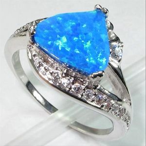SHUNXUNZE prachtige blauwe opaal vintage verlovingsringen voor mannen en vrouwen Noble Royale kerstcadeaus Rhodium Plated R207e