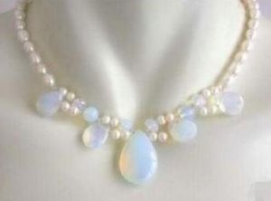 SHUPPING J0035 Blue Fire and Freshwater Opal Pearl Necklace Racimo