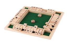Sluit het Box Dice Board Game 4 Sided 10 Number Wooden Flaps Dices Set voor 4 People Pub Bar Party9579801