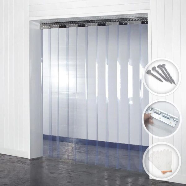 Persianas Tiras de cortina de PVC de 1,6 mm Cortina de puerta de tira comercial impermeable Paseo en congeladores Almacén Puerta de garaje Puerta Salas limpias