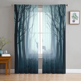 Luiken Herten In De Herfst Misty Forest Vitrages voor Woonkamer Transparant Tule Gordijn Slaapkamer Keuken Decor Sluier Gordijnen