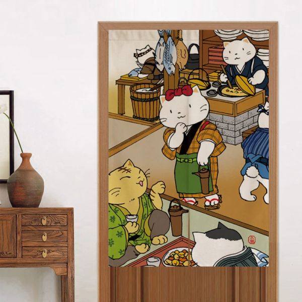 Persianas estilo japonés restaurante cocina tela cortina de puerta Lucky Cute Cat Home Pub Bar pantalla Noren