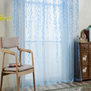 Volets Pastoral vert saule rideaux transparents fil de fenêtre pour salon tissus de tulle gaze de cuisine panneau de rideau simple textiles de maison