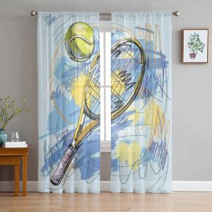 Volets raquette de tennis et balle luxueuse rideaux transparents en mousseline de soie pour salon décoration de chambre à coucher vile en tulle rideau