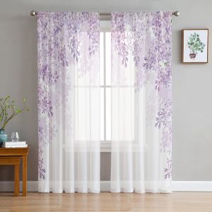 Volets Rideaux transparents pour chambre à coucher de jeunesse, motif floral de glycine, rideaux d'étude de cuisine de rêve, décoration de salon, de vacances, en Tulle