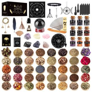 SHYSHINY Wicca en gereedschapsbescherming, 127pack hekserijbenodigdheden heksencadeau voor beginners, gedroogde kruiden, kristallen, kaarsen, heksenstartspelset