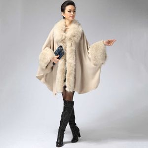 Shzq 2021 Style européen Russie Femmes Grande Taille Cape Ponchos avec col de fourrure pour femme hiver Cachemire Pashmina Écharpe Wraps AU H0923