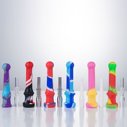 SI003 Silicone Smoking Pipe met 14 mm GR2 Ti-Tip of keramische kwarts nagels kleurrijke DAB-pijpen voor roken