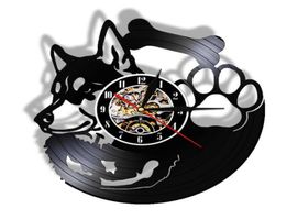 Siberische Husky Record wandklok niet tikkende dierenwinkel Vintage Art Decor hangende horloge hondenras Husky hond eigenaar cadeau idee X07265307087