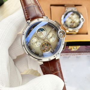 Heren automatisch mechanisch horloge 46MM lederen band Zilver/Rose Goud saffier waterdicht casual klassieke mode horloges montre de luxe