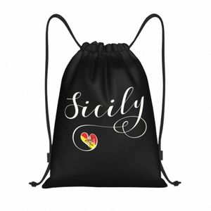 Flag de la Sicile Cœur à crampons sac à dos Femmes hommes Sport Sport Sackpack Portable Italie Pride Shop Sac Sac B85J #