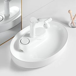 Drainage latérale Éviers de salle de bain en céramique Basin de comptoir créatif maison Balcon de salle de bain Balcon pour linge lavabo ovale seul bassin