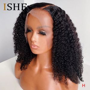 Partie latérale 13x4 Lace Frontal Brazilain Pernues pour femmes 180% Afro Kinky Curly Bob Wig Synthétique nœuds noirs rapides
