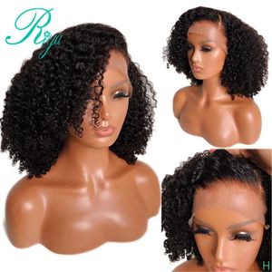 Partie latérale noir crépus bouclés synthétiques avant de lacet perruques avec des cheveux de bébé 180% densité Afro crépus bouclés avant de lacet perruques perruque brésilienne