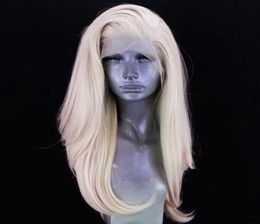 Perruque Lace Front Wig 360 synthétique Blonde platine naturelle longue avec raie latérale, perruque en Fiber de haute température pour femmes blanches 4296102