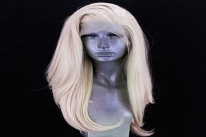 Perruque Lace Front Wig 360 synthétique Blonde platine naturelle longue avec raie latérale, perruque en Fiber de haute température pour femmes blanches 9574934