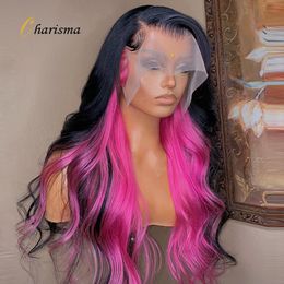 Zijscheiding Ombre Roze Lace Front Pruik Voor Zwarte Vrouwen Body Wave Kant Frontale Synthetische Pruiken Hittebestendig Haar