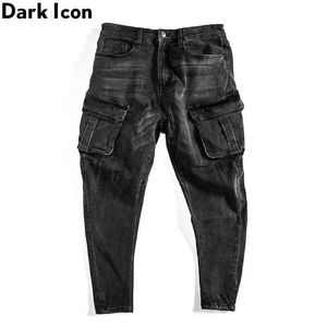 Poches latérales Jeans noirs hommes mode rue pantalons en denim pour hommes pantalons hommes 210603